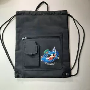Vintage Walt Disney World Bag Drawstring Backpack Cinch Black NEW NWOT - Picture 1 of 8