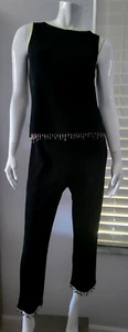 Conjunto de 2 piezas de top y pantalón elástico con cuentas Ronni Nicole by Ouida negro mediano para mujer - Imagen 1 de 10