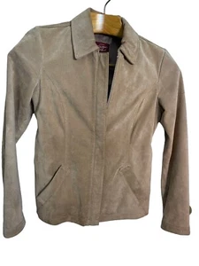 Eddie Bauer Light Tan Suede Lined Genuine Leather Camel Zip Washable Jacket XS - Picture 1 of 15