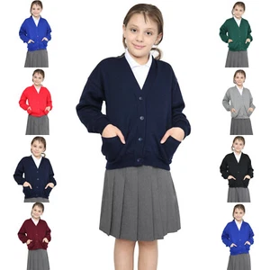 Girls School Uniform Fleece Sweat Cardigan With Front Buttons and Pockets - Picture 1 of 25