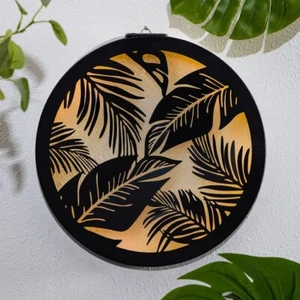 Solar Wall Art Tropical Leaf Metal Garden Wall Patio Balcony Decor Black 25 LEDs - Picture 1 of 6