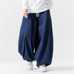 Mens Baggy Jeans Straight Denim Pants Casual Stretch Hip Hop Wide Leg Trousers - Picture 1 of 14