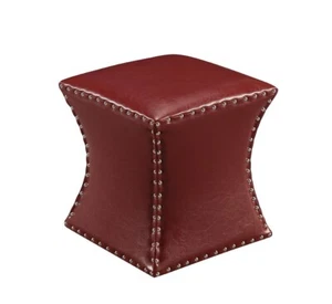 Red Nailhead Trim Upholstered Stool Ottoman - Picture 1 of 8