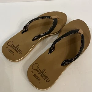Cushion by Reef Women's Black / Brown Thong Flip Flops Sandals Size 5. EUC - Picture 1 of 11