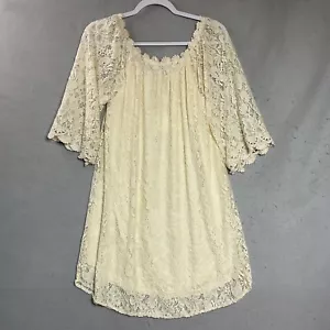 Umgee Dress Womens Large Cream Crochet Lace Flowy Boho Coastal Capsule New - Picture 1 of 12