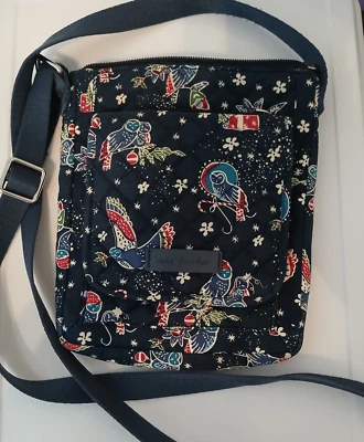 VERA BRADLEY Iconic RFID Mini HIPSTER Crossbody Purse Bag Navy Holiday OWLS - Image 1 of 4