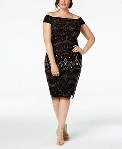 ADRIANNA PAPELL BEDAZZLED BATEAU MESH SHEATH DRESS Rouge Mult 22W - Picture 1 of 2