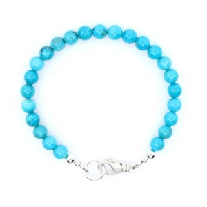 Rare 5mm Sleeping Beauty Blue Turquoise Bracelet, Round Beaded Gemstone Bracelet - Picture 1 of 4