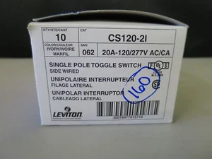 Box of 10 Leviton Single Pole Toggle Switch CS120-21 Ivory - Picture 1 of 2