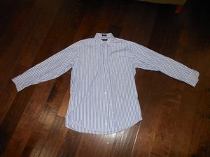 Camisa Polo Informal de Vestido a Rayas FACONNABLE De Colección Talla 4/16L Azul HECHA EN USA - Imagen 1 de 5