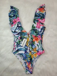 SPORLIKE Women One Piece Swimsuit V-Neck Ruffle Bathing Suit Padded Monokini-S - Picture 1 of 5