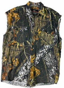 Mossy Oak Western Large Sleeveless Break Up Camo 100% Cotton Hunting Shirt EUC - Picture 1 of 7
