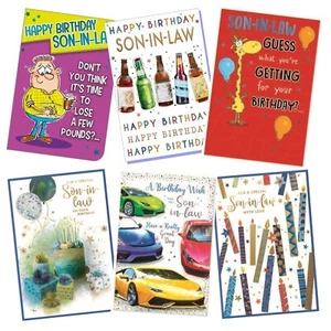 Biglietto Compleanno SON IN LAW *VARI DISEGNI* Maschio Uomo Adulto Lui - 7,5"x5,25" - Foto 1 di 19