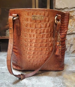 Brahmin Medium Asher Tote Satchel Pecan Tassels Melbourne Alligator Embossed - Picture 1 of 16