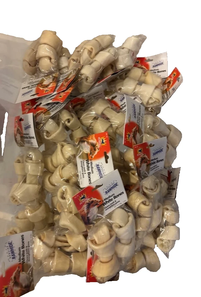 36 packages of Pet King Rawhide bones medium size bone 2 pack white knotted 4-5" - Image 1 of 1