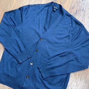 Brooks Brothers Sweater Mens XL Blue Saxxon Wool Button Front Cardigan Fisherman - Picture 1 of 10