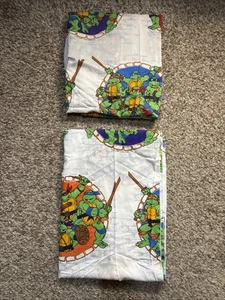 Vintage 1990 Mirage Studios Teenage Mutant Ninja Turtles 2 Flat & Fitted Sheets - Picture 1 of 10