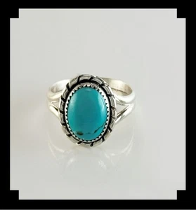 Anillo Artesanal Plata de Ley y Turquesa Montaña Solitaria Talla 8 1/2 - Imagen 1 de 6