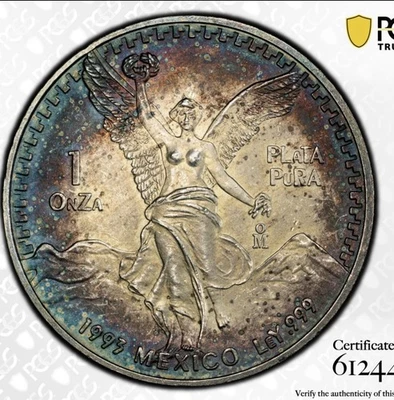 Mo México 1993 1 Onza Plata Libertad MS66 PCGS Escudo Dorado Hermoso Tono Foto 1 de 4