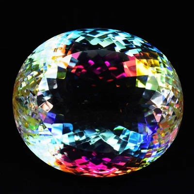 Mystic Topaz Oval 780Cts Rainbow Color Certified Rare Natural Gemstone For Sale. - Image 1 of 4