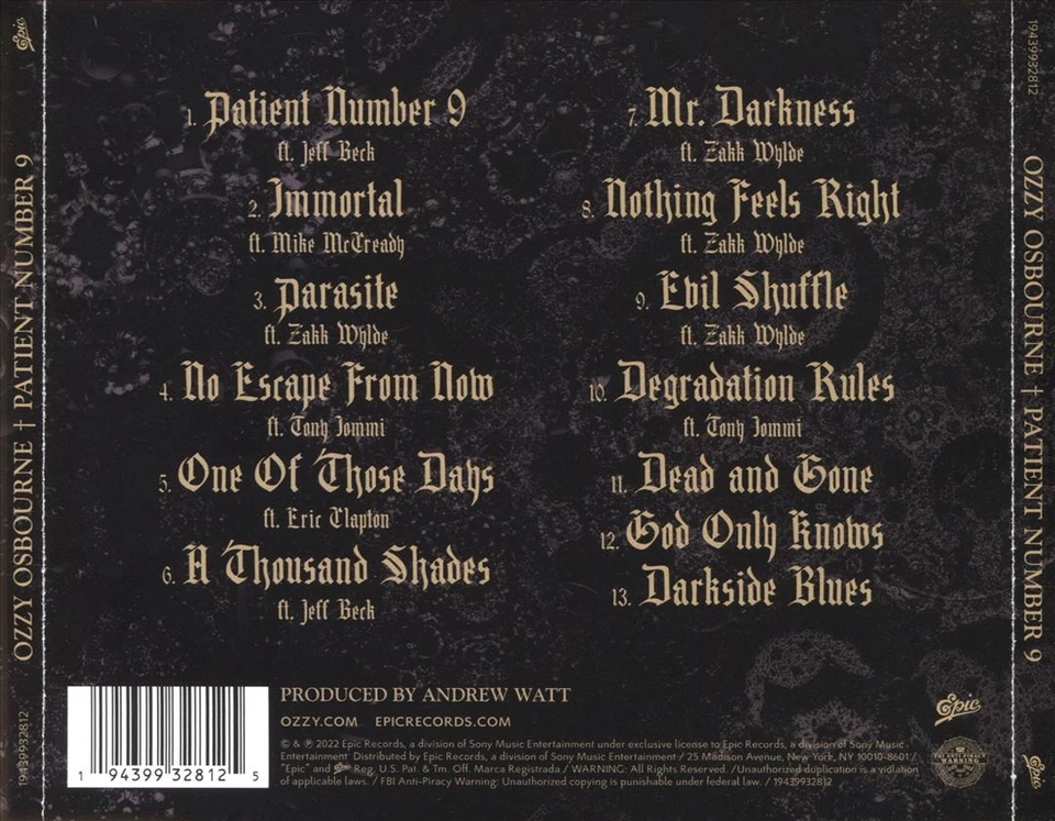 OZZY OSBOURNE PATIENT NUMBER 9 NEW CD Foto 1 de 1