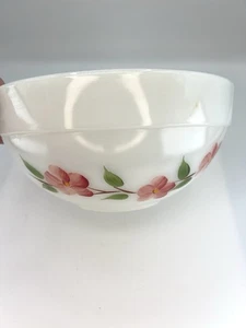 Fire King Peach Blossom Hand Painted Mixing Bowl Milk Glass 9” Vintage USA - Picture 1 of 8