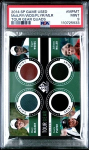 2014 SP Game Used TIGER WOODS RORY MCILROY Player Miller Tour Gear Quads PSA 9 - Picture 1 of 3