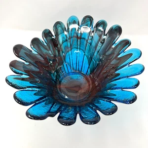 Vintage große Retro Blenko Glas türkis blau rot Wirbel überbackene Gänseblümchen Schüssel Schale 11" - Bild 1 von 15