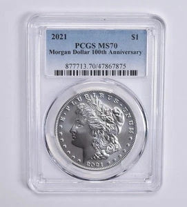 MS70 2021 Morgan Dollar 100th Anniversary PCGS Blue Lbl *5966 - Picture 1 of 5