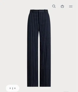Vntg Lauren Ralph Lauren Jeans Co. Navy White Pinstriped Wide Leg Sz 14 Pants - Picture 1 of 8