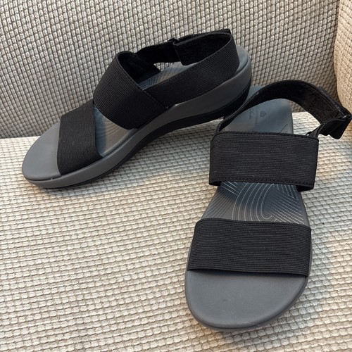 CLARKS Clark’s cloudsteppers sandali donna neri elasticizzati con cinturino 6 5 M usati in ottime condizioni