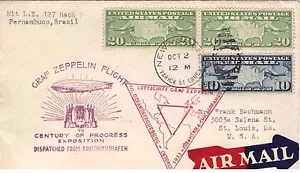 USA: 1933 GRAF ZEPPELIN, BUSTA AIR MAIL SUDAMERICA-USA. RARA - Foto 1 di 2