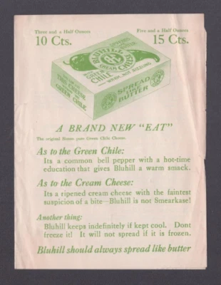 Folleto impreso Martin Brothers Denver CO Queso crema Bluhill con Chile verde Foto 1 de 3