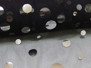 Black Net Fabric with Scattered Silver Sequin, 1 metre, Dance, Costume, New - Picture 1 of 2