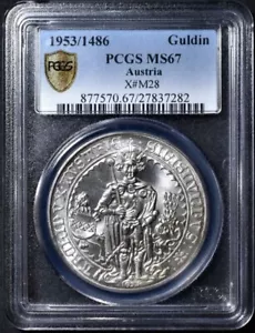 1953 Austria Guldiner Restrike of 1486 - PCGS MS67 GEM w/ HD Video - Picture 1 of 3