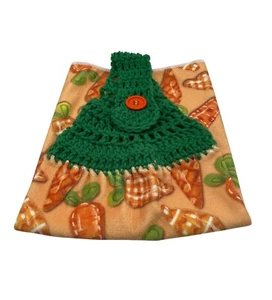 Paño de plato colgante de Pascua a cuadros naranja zanahorias verde ganchillo superior botón naranja - Imagen 1 de 5