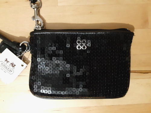 Polso piccolo nuovo con etichette Coach Paillettes Nere Sera Universale NUOVO 46563