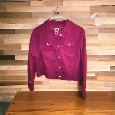 Chaqueta Anne Klein New York Talla 10 Rosa Fucsia Blanco Botones Algodón Nueva con Etiquetas $129 Foto 1 de 4
