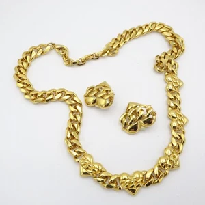 Vintage Nina Ricci Gold Tone Hearts Necklace and Earrings Set Signed - Picture 1 of 4