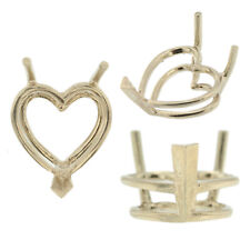 14K White Gold Heart V-End Wire Basket Setting Mounting 3 Prong 0.12ct-17.00ct