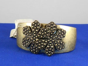 Jessica Simpson Antique Goldtone Caitlyn Double Flower Hinged Cuff Bracelet $68 - Picture 1 of 2