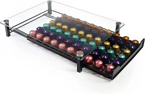 RECAPS Tempered Glass 60 Coffee Pod Rack Organizer Storage Holder Drawer Black - Picture 1 of 6