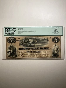 Brownville Bank Omaha City NE $5 Sep. 1 1857 Extremely Fine Apparent - Picture 1 of 2