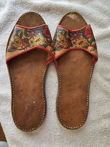 VINTAGE 1950s AUTHENTIC EGYPTIAN Genuine Leather SLIPPERS SHOES 8 PRE OWNED - Picture 1 of 5