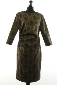 Elegance Paris Shift Dress 42 Green Olive Patterned Knee Length 3/4-Arm Cotton - Picture 1 of 5