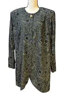 Vintage DE FRANTORIA Jacket Blazer Career Black Gold Floral Sophisticated Sz 18 - Picture 1 of 5