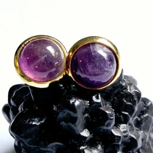 Solid Amethyst Stud 10mm Round Earrings Australian Genuine Gems Gold RRP$90 - Picture 1 of 11