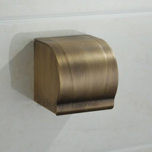 Antique Brass Toilet Paper Roll Holder Wall Mount Waterproof Tissue Storage Box - Picture 1 of 4