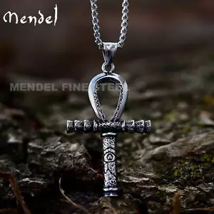 MENDEL Mens Egyptian Ankh Cross Eye Of Horus Pendant Necklace Stainless Steel - Picture 1 of 6