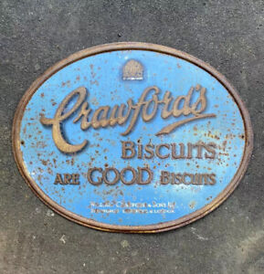 Original 1920s Crawfords Biscuits Embossed Metal Not Enamel Advertising Sign